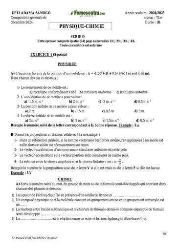 Composition generale Decembre 2024 UP 13 ADAMA SANOGO SUJET PC Tle D by Tehua