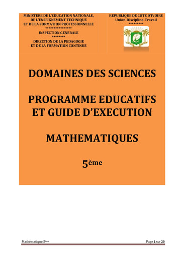 Programmes éducatifs et guides d’exécution Mathématiques 5eme