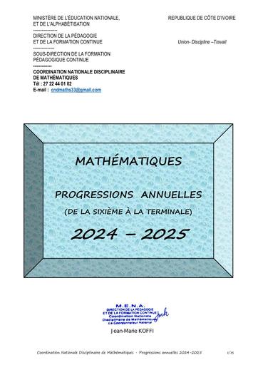 MATHS Progressions du secondaire 2024 2025 by Tehua