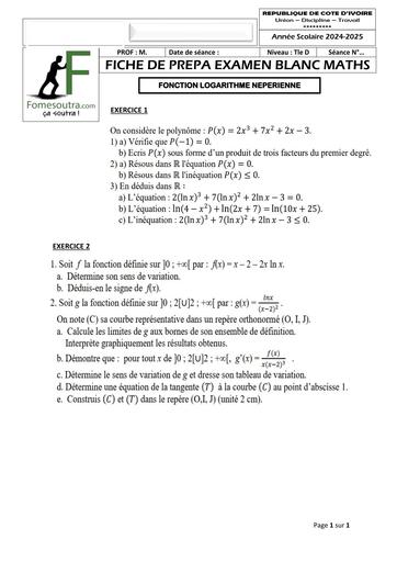 FICHE DE PREPA BAC MATHS Tle D FONCTIONS LN by TEHUA