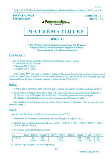 Bac a1 math 2009 by TEHUA