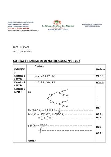 ATADE BAREME Devoir de maths Tle D2 by Tehua