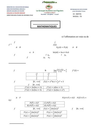 DEVOIR DE NIVEAU N°2 MATHS Tle D GS LES FIGUIERS TRIMESTRE 2 DU 13 Janvier 2025 by TEHUA