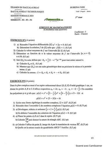 SUJET + BAREME Bac 2024 BF MATHS série F 1ier tour by TEHUA