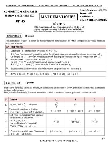 COMPOSITION Maths + barême UP13 TLe D 2023 2024 by Tehua