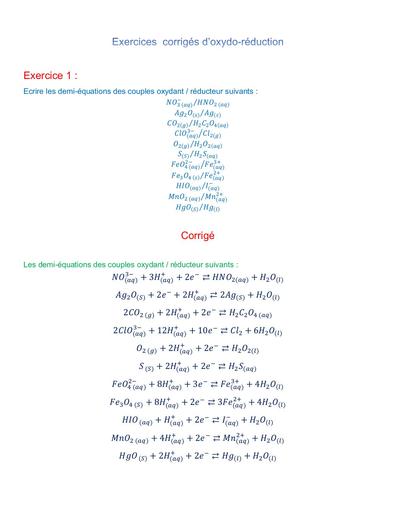 Exo corrigé les reactions d'oxydo reduction exercices corriges by Tehua