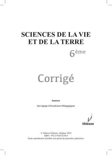 CORRIGE CAHIER SVT 6e Vallesse by Tehua