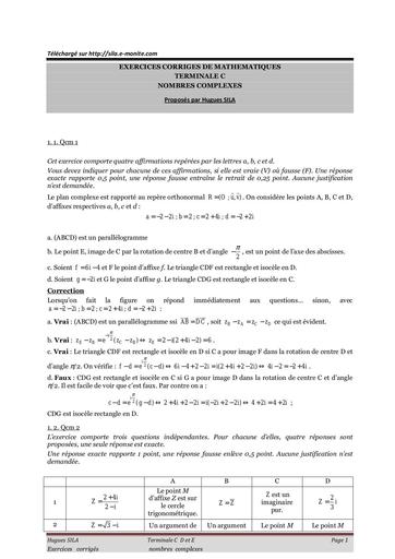 Fiche de maths 55 Exercices Corrigés Nombres Complexes Terminale C, D et E by Tehua