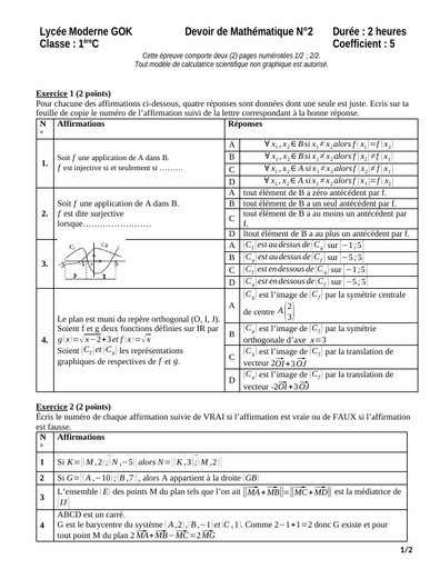 Devoirs N°2 Maths 1iere C by Tehua