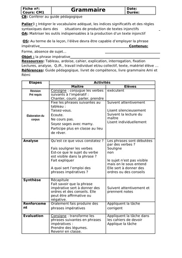 Fiche de cours CM phrase impérative by Tehua