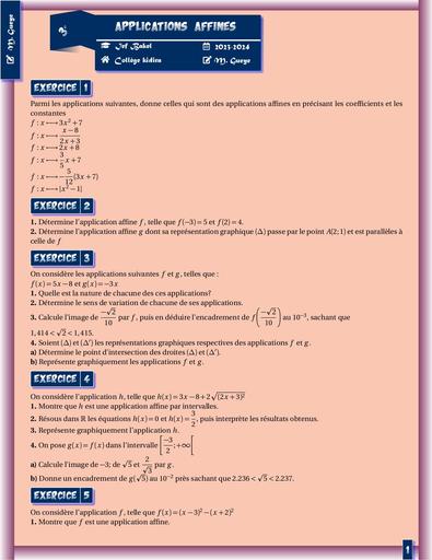 Revision Application affine Maths 3ieme by Tehua