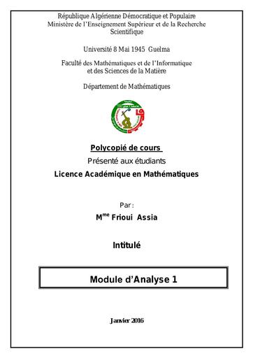 Maths Sup Cours Analyse 1 BY Tehua