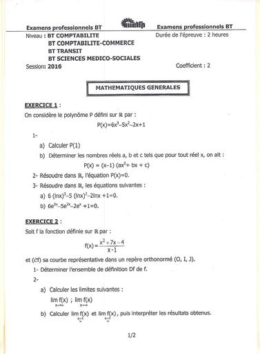 CC16 BT TERT compta commerce maths générales 2016 by Tehua