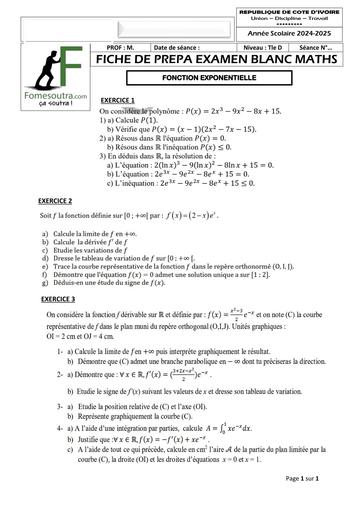 FICHE DE PREPA BAC MATHS Tle D FONCTIONS EXPO by TEHUA