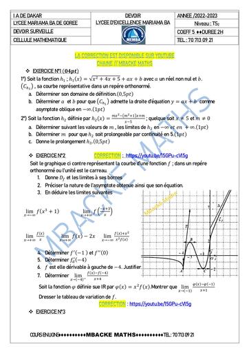 DEVOIR Lycée MARIAMA BA MATHS Dakar Tle S by Tehua