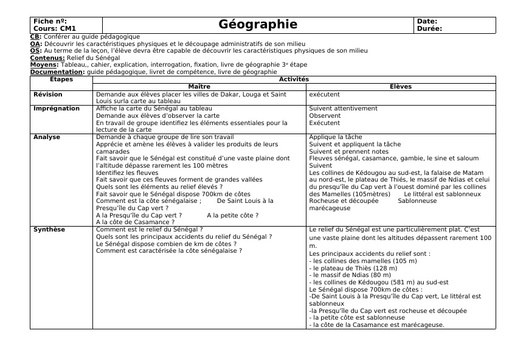 Fiche de cours géographie le relief du Sénégal by Tehua