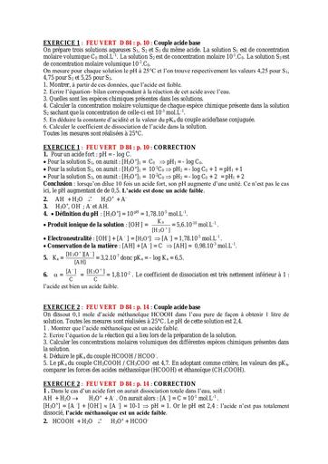 EXERCICES + CORRIGES Document FEU VERT Tle D 84 by Tehua