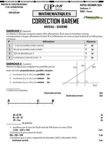 CORRECTION BAREME PARTIEL UP05 MATHS 6eme 2024 2025 by TEHUA