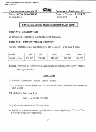 SB16 BT TERT TOUTES OPTIONS CMC Sujet 1 Dissertation 2016 by Tehua