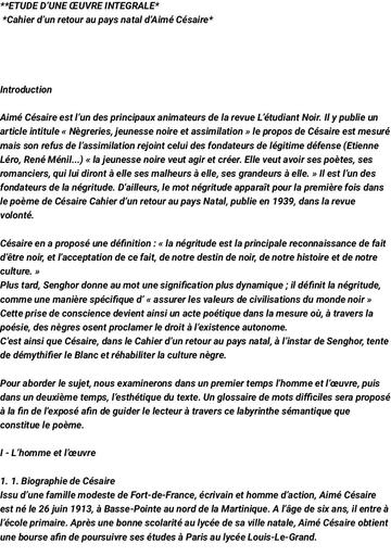 Exposé Étude Cahier d’un retour au pays natal d’Aimé Césaire by Tehua