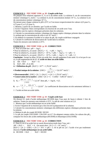 EXERCICES + CORRIGES Document FEU VERT Tle D 84 by Tehua