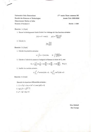 Sup Examen3 Analyse 2 L1 MI 2023+corro by Tehua