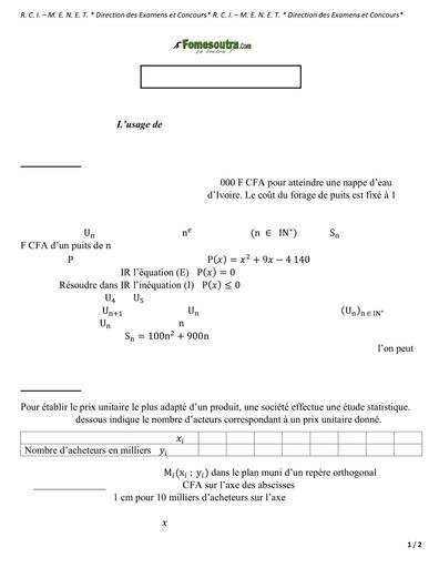 SUJET MATHS SERIE G2 BAC SESSION 2019 RCI by TEHUA