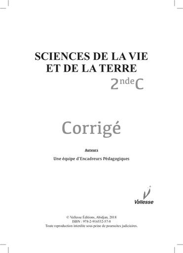 SVT CAHIER 2nde C CORRIGE édition Vallesse by Tehua