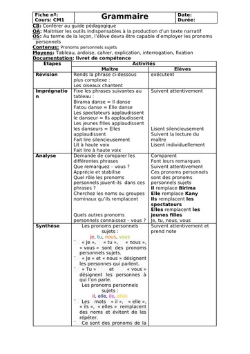 Fiche de cours CM Grammaire 1 by Tehua