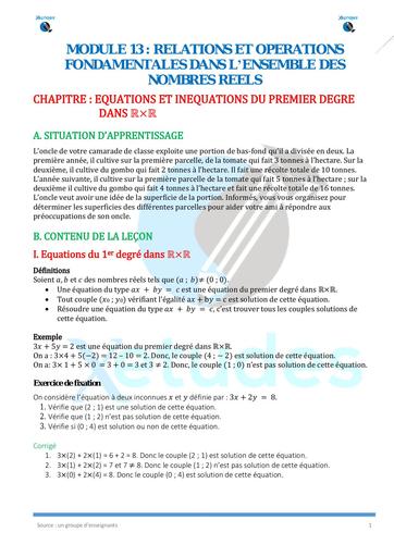 Cours Maths equations et inequarions dans RXR 3e by Tehua