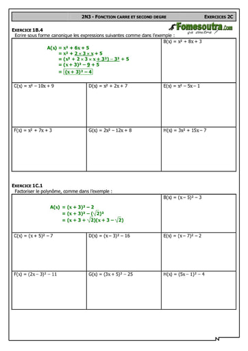 Fonction carré et second degré 1 - Maths 2nd F2