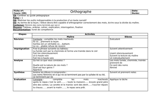 Fiche de cours Orthographe le féminin des noms by Tehua