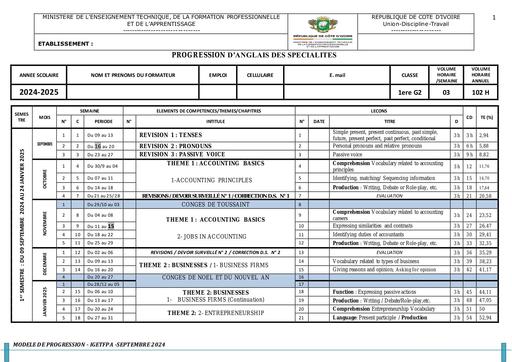 Progression Anglais 2024 2025 ASP 1ère G2 by Tehua