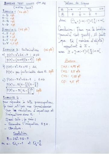 Barème Test lourd maths 1iere A2 provincial 2025 by Tehua