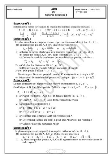 Fiche TD serie 4 Nombres Complexes maths Tle CDE by Tehua