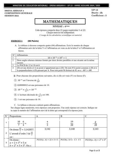 COMPOSITION GENERAL UP13 MATHS 2024 ABOBO DOKUI DRENA ABIDJAN 4 by TEHUA