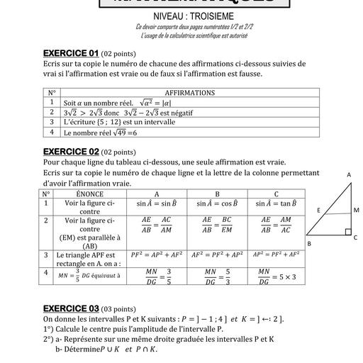 Composition generale Decembre 2024 UP 5 SUJET MATHS 3ieme by Tehua