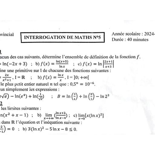 Interrogation maths Tle D Ln janvier 2025 by Tehua