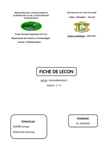 Fiche de cours Maths 1ière D DENOMBREMENTS ENS by Tehua