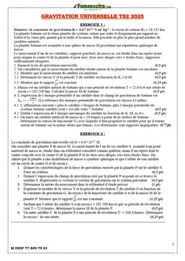 FICHE DE TRAVAUX DIRIGES GRAVITATION UNIVERSELLE Tle C 2025 BY TEHUA