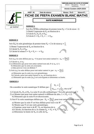 FICHE DE PREPA BAC MATHS Tle D SUITE NUMERIQUE by TEHUA