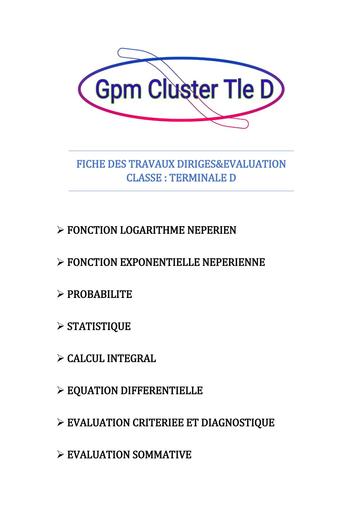 Travaux dirigés CLUSTER Maths Tle D GPM BON by Tehua