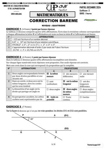 Composition generale Decembre 2024 UP 5 BAREME MATHS 4ieme by Tehua