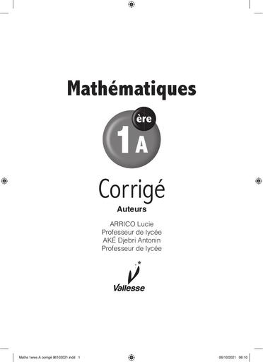 Maths 1ere A corrigé VALLESSE by TEHUA