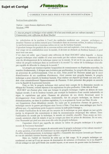 Sujet et Corrigé de Dissertation Sage Femme INFAS 1995