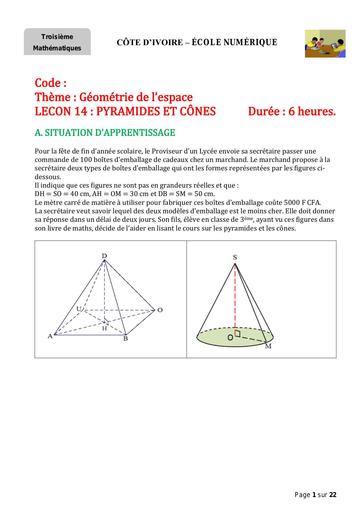 3è Maths 14 Pyramide et cône
