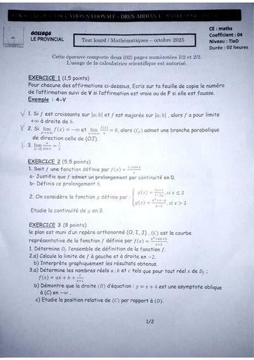 Test lourd Maths Tle D provincial 2025 by Tehua