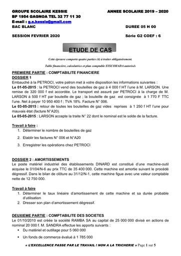 BAC BLANC Tle G2 ETUDE DE CAS DEVRIER 2020