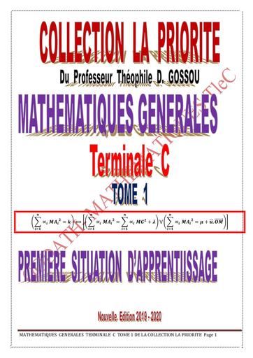 Maths générales Tle C, TOME 1 collection le priorité by Tehua