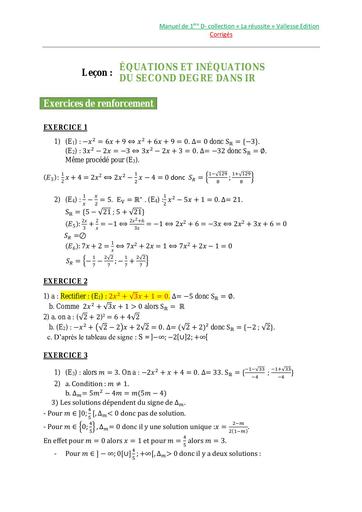 Corrigé Manuel de la reussite Equations Inequations Denombrement 1èreD Vallesse Édition by Tehua